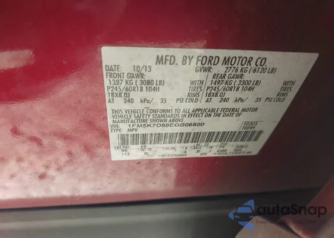 2014 Ford Explorer Xlt z USA, uszkodzony, nr VIN 1FM5K7D88EGB06800